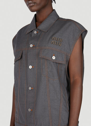 Logo Patch Sleeveless Jacket Miu Miu Logo Patch Sleeveless Jacket Grey miu0252017
