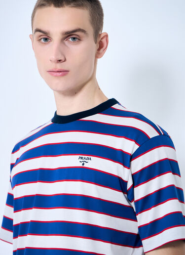 Prada Logo Embroidery Striped T-Shirt Blue pra0160003