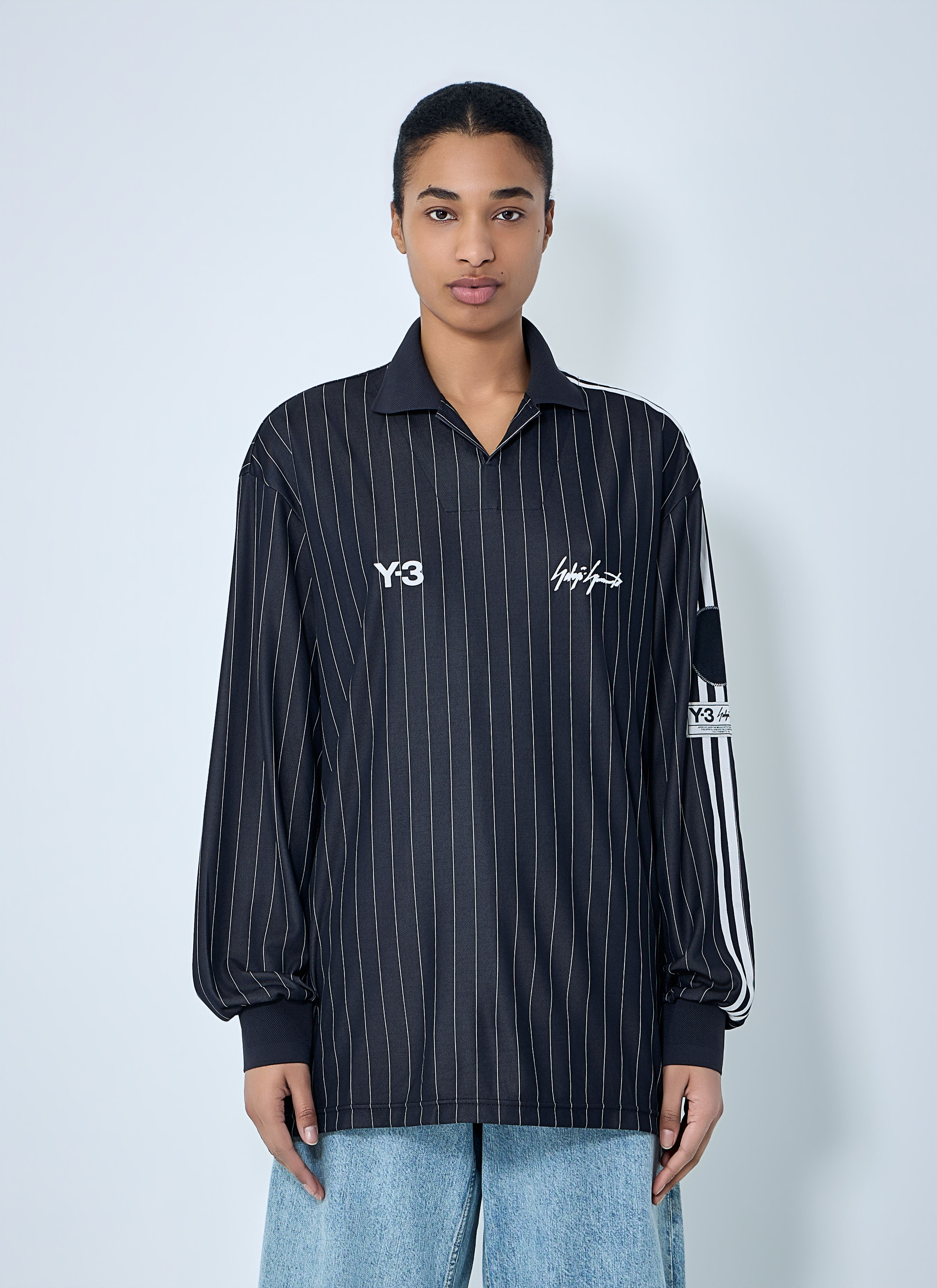 Y-3 レディース ストライプ長袖ポロシャツ の ブラック | LN-CC®