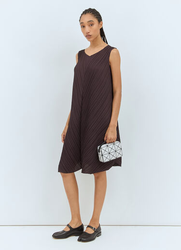 Pleats Please Issey Miyake 멜로우 주름 미디 원피스 브라운 plp0258009