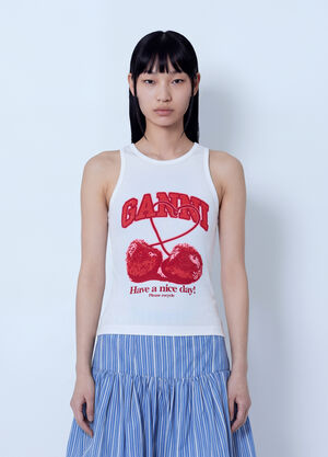 GANNI Compact Rib Jersey Tank Top White gan0265006