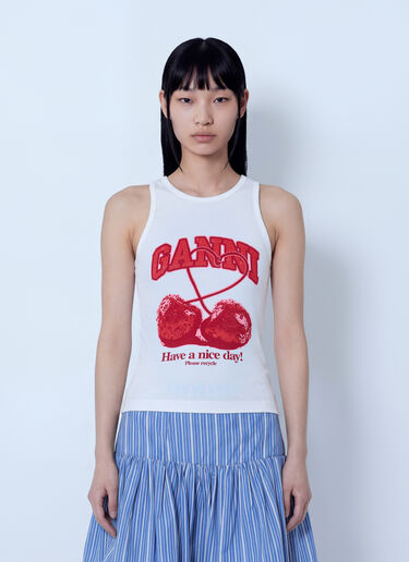 LN-CC® - GANNI: Compact Rib Jersey Tank Top - White GANNI Compact Rib Jersey Tank Top White gan0265006