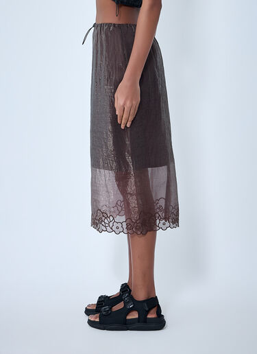 Cecilie Bahnsen Embroidered Sheer Overlay Skirt Brown cec0262020