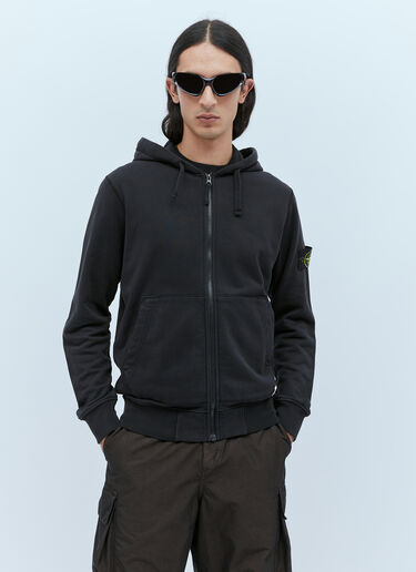 Stone Island Hooded Compass Patch Zip-Up Sweatshirt Black sto0154048