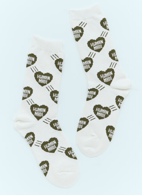 Human Made Heart Logo Jacquard Socks Khaki hmd0152006