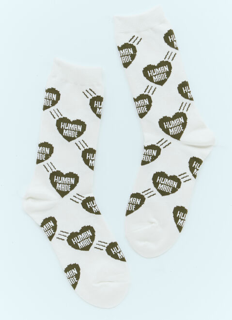 Human Made Heart Logo Jacquard Socks Khaki hmd0152006