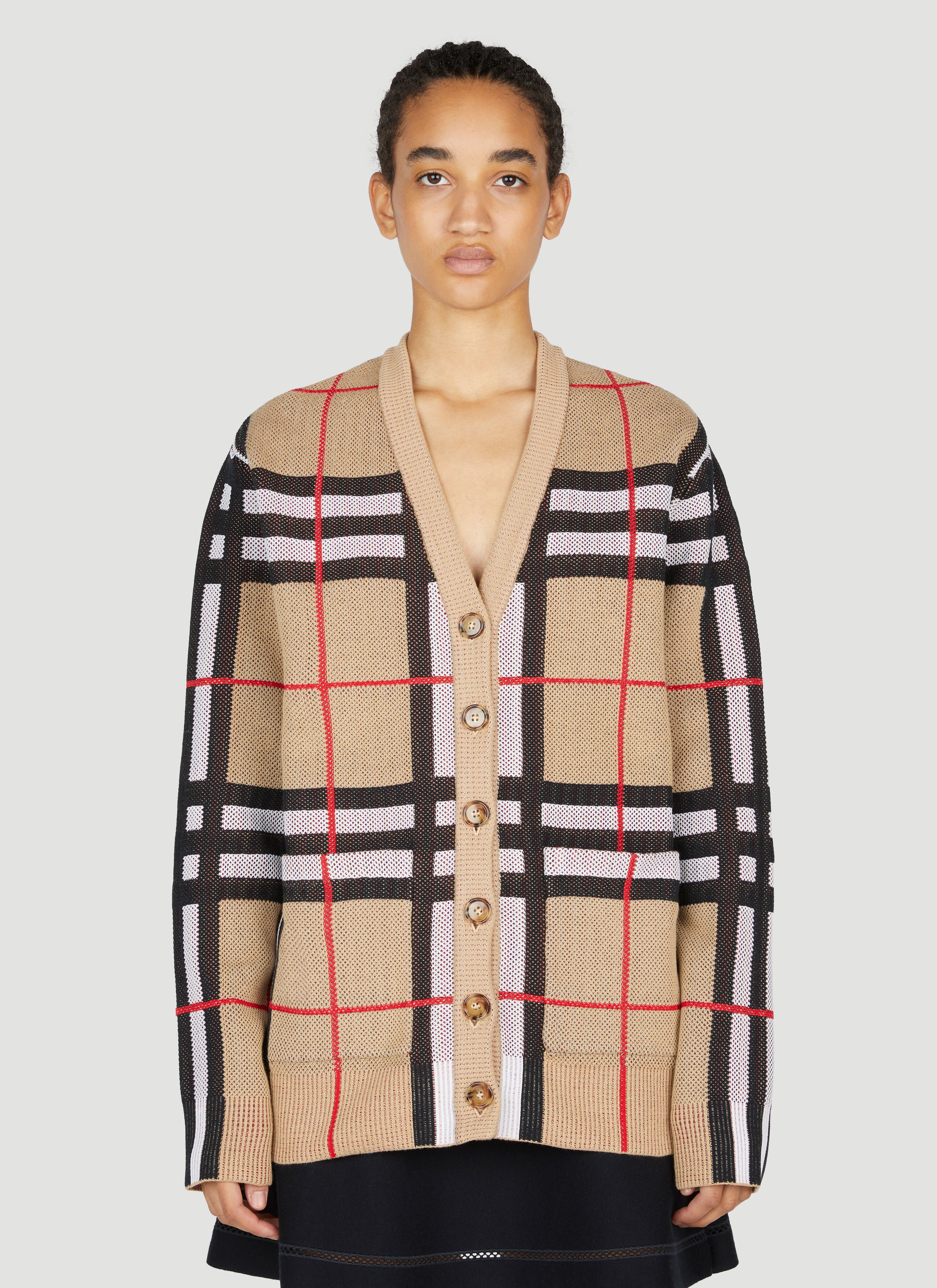 GANNI Iconic Check Jacquard Cardigan Beige gan0254037