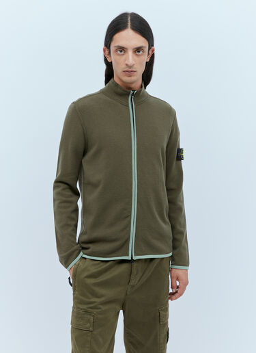 Zip-Up Compass Patch Knit Sweater Stone Island Zip-Up Compass Patch Knit Sweater Green sto0154066