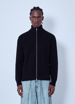 MM6 Maison Margiela Ribbed Zip-Up Cardigan Black mmm0165003