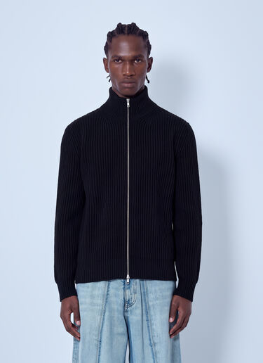 LN-CC® - MM6 Maison Margiela: Ribbed Zip-Up Cardigan - Black MM6 Maison Margiela Ribbed Zip-Up Cardigan Black mmm0165003