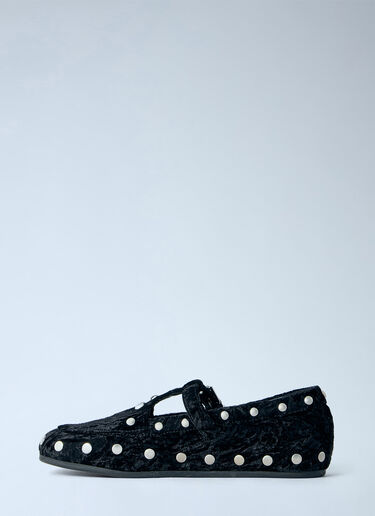 LN-CC® - GANNI: Mary Jenny Studs Crinkle Velvet Flats - Black GANNI Mary Jenny Studs Crinkle Velvet Flats Black gan0266007