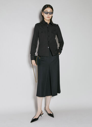 Leather Trim Midi Skirt Saint Laurent Leather Trim Midi Skirt Black sla0253026