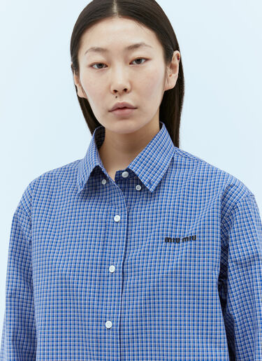 Miu Miu Logo Embroidery Checked Shirt Blue miu0356003