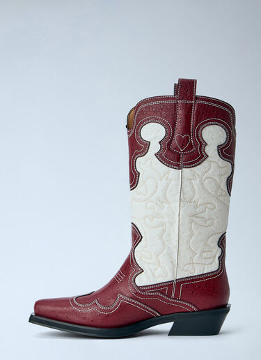 GANNI Mid Shaft Embroidered Western Boots Red gan0265034