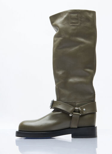Burberry Leather Saddle High Boots Green bur0258006