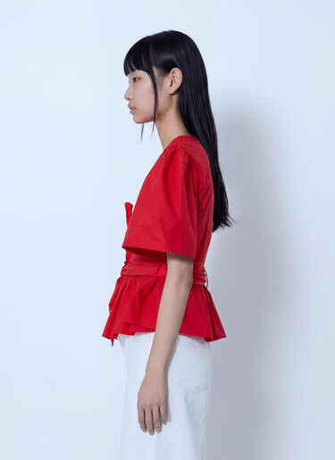 LN-CC® - GANNI: Cotton Poplin Bow Blouse - Red GANNI Cotton Poplin Bow Blouse Red gan0265040