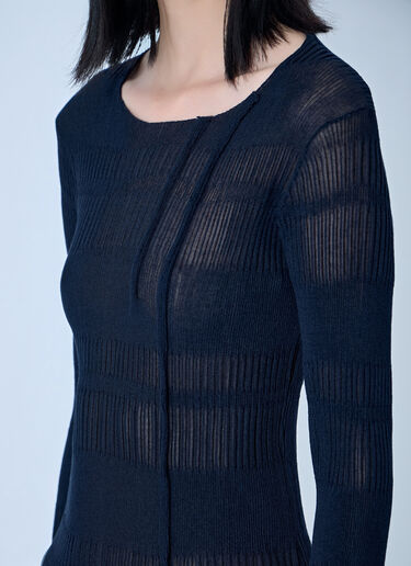 Yohji Yamamoto Rib Tuck D Round Neck Top Navy yoy0264006