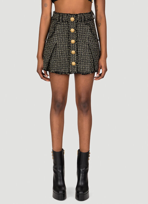 Balmain Tweed Pleated Mini Skirt Brown bln0254005