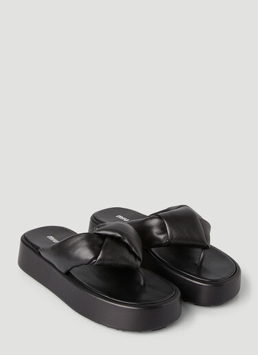 Miu Miu Leather Flatform Sandals Black miu0248036