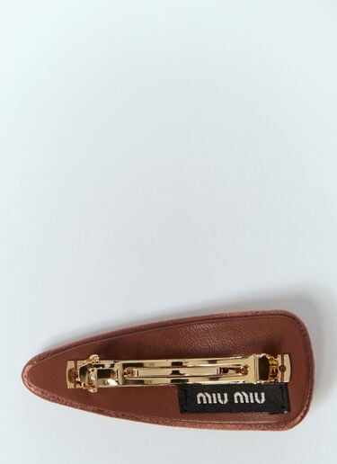 Miu Miu Logo Plaque Satin Hair Clip Brown miu0259038