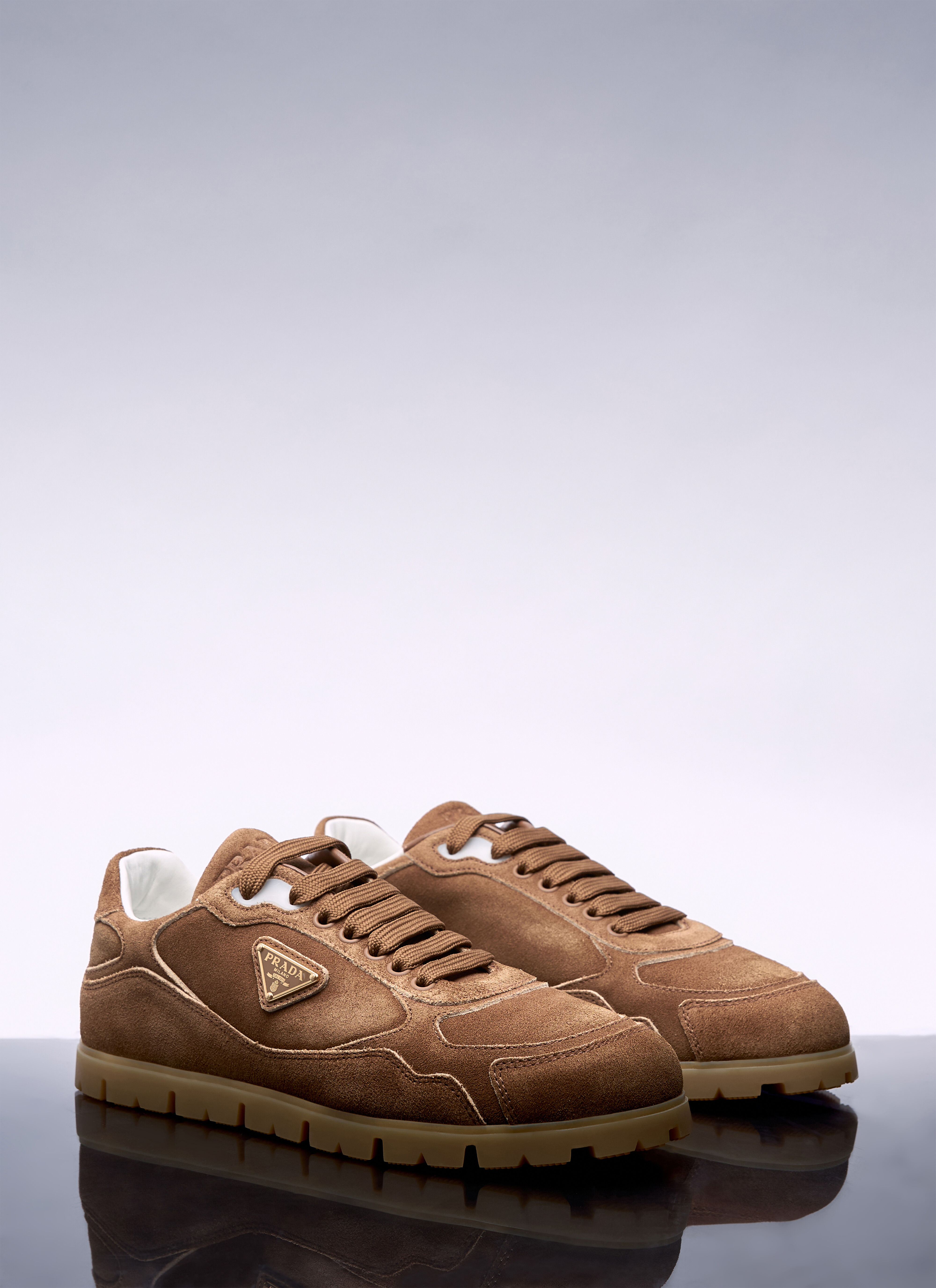 Prada Women s Downtown Delave Suede Sneakers in Brown LN CC