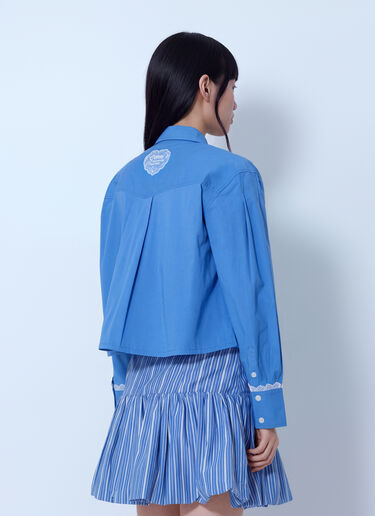 LN-CC® - GANNI: Stretch Cotton Cropped Bowling Shirt - Blue GANNI Stretch Cotton Cropped Bowling Shirt Blue gan0265018