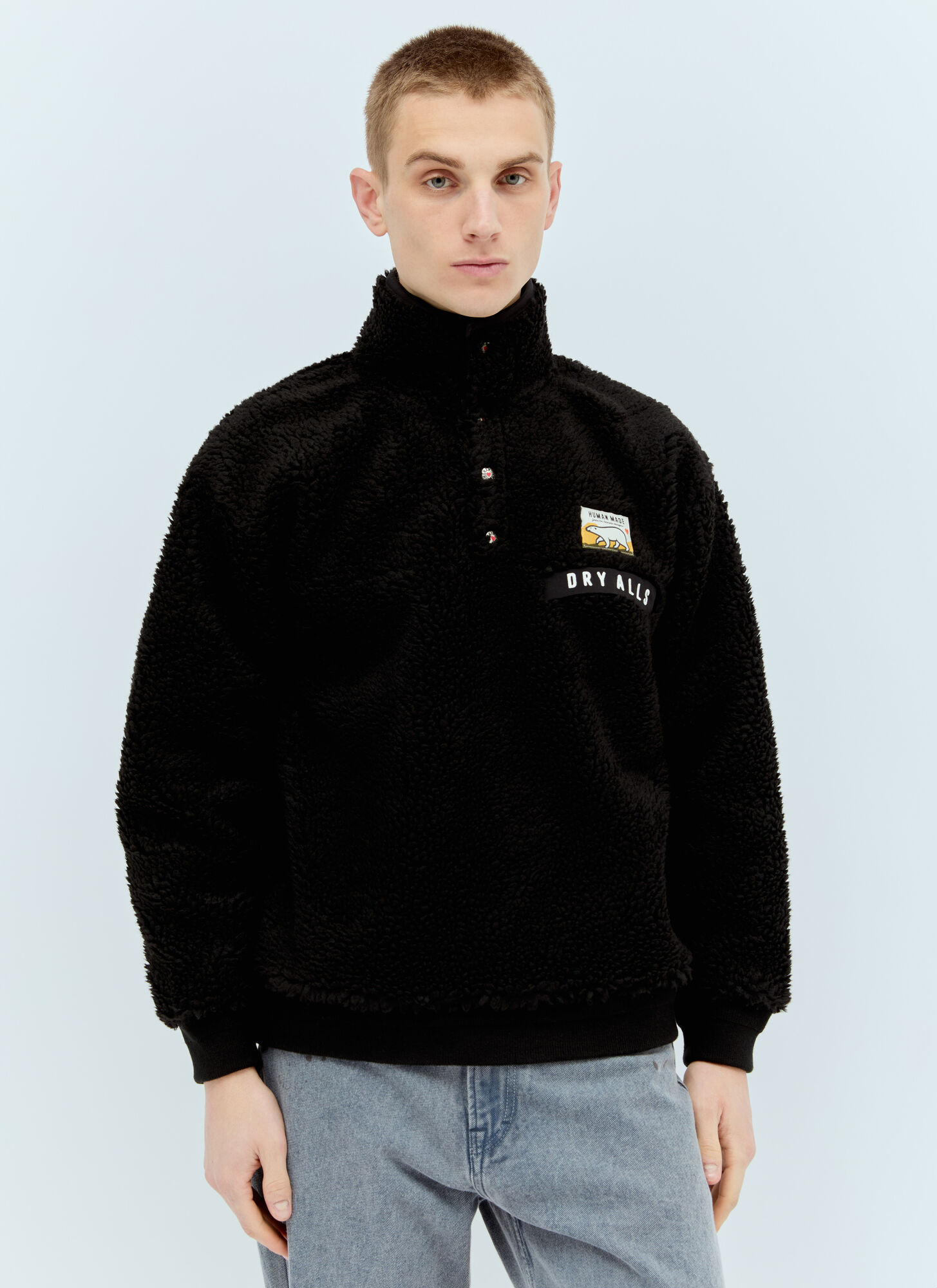 Shop Human Made Boa Fleece Half-button Jacket In Black