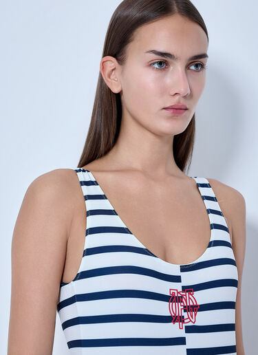 LN-CC® - Jean Paul Gaultier: Asymetric Mariniere Printed Swimsuit - White Jean Paul Gaultier Asymetric Mariniere Printed Swimsuit White jpg0266010
