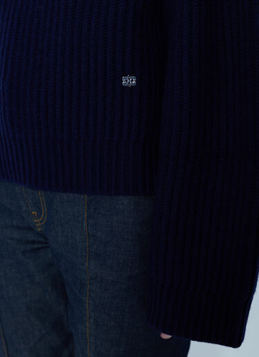 LN-CC® - GANNI: Wool Melange Rib Stripe V Neck - Navy GANNI Wool Melange Rib Stripe V Neck Navy gan0266031