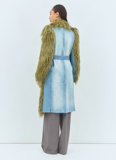 Dries Van Noten Faux Fur And Denim Coat Green dvn0258001
