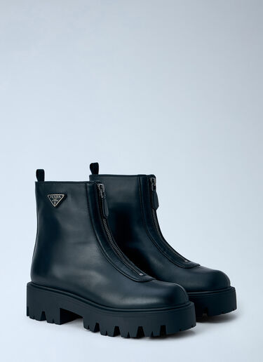 LN-CC® - Prada: Leather Zipper Booties - Black Prada Leather Zipper Booties Black pra0266013