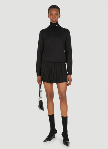 Prada Logo Plaque Roll Neck Knit Dress Black pra0249001