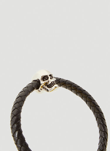 Alexander McQueen Woven Leather Skull Bracelet Silver amq0142024