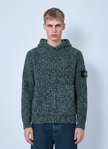 LN-CC® - Stone Island: Knit Zip-Up Hoodie - Green Stone Island Knit Zip-Up Hoodie Green sto0165015
