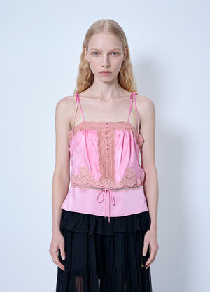 Chloé Camisole Top In Washed Silk Satin & Lace Pink chl0265013