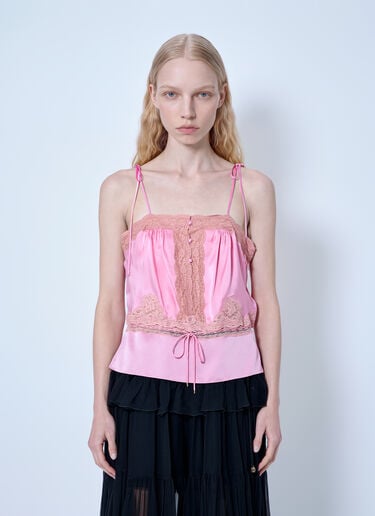 Chloé Camisole Top In Washed Silk Satin & Lace Pink chl0265013