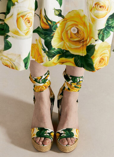 Dolce & Gabbana 印花软缎坡跟鞋 黄色 dol0255028