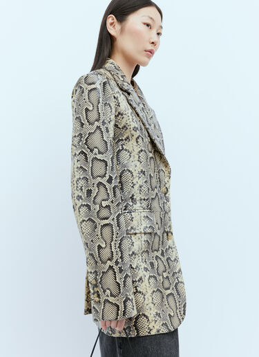 Sportmax Python-Print Oversized Leather Blazer Brown spx0254009