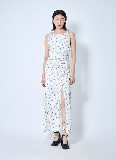 GANNI Printed Gathered Maxi Dress White gan0260009