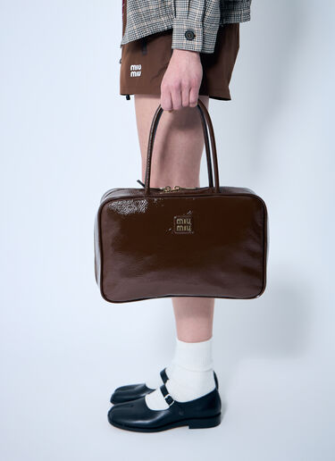 Miu Miu Beau Naplak Patent Shoulder Bag Brown miu0259030