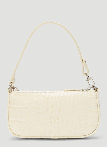 BY FAR Mini Rachel Crocodile Embossed Shoulder Bag Cream byf0243003