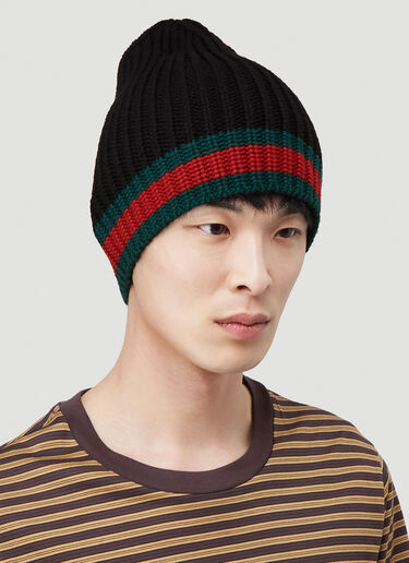 Gucci Intarsia-Knit Beanie Hat Black guc0139042