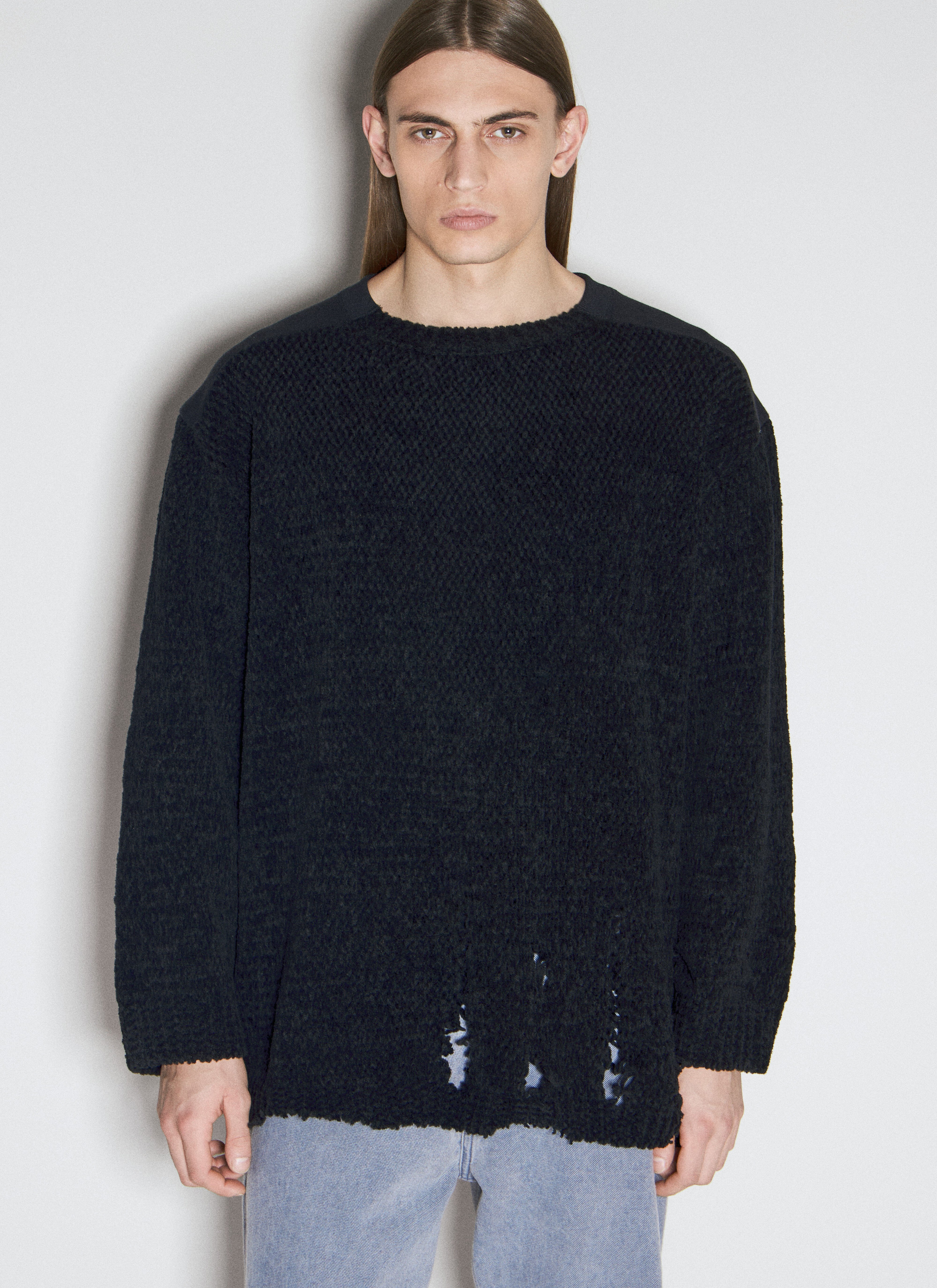 Our Legacy Distressed Wool Knit Sweater Navy our0153002