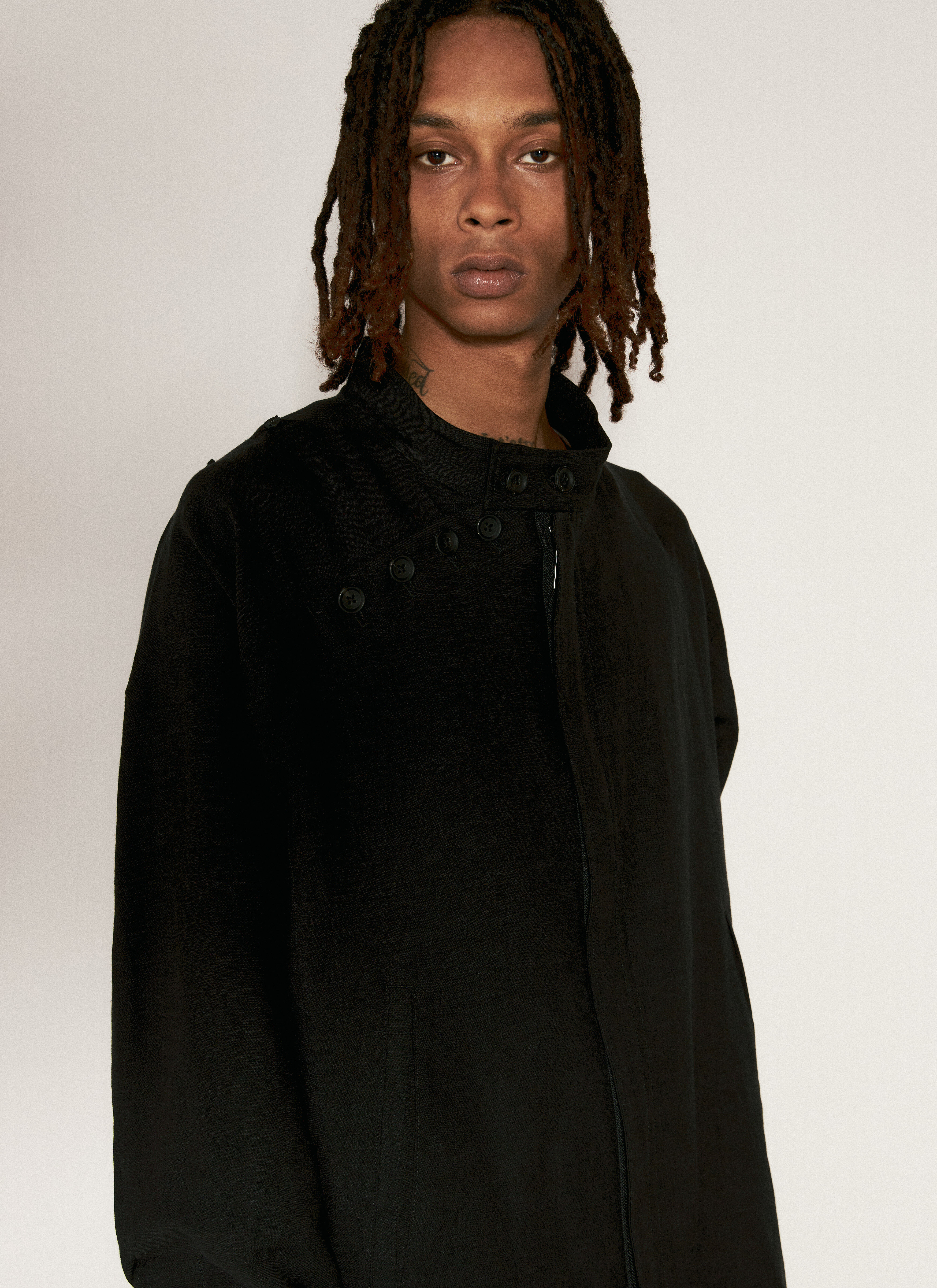Yohji Yamamoto Men's' Pleated Overlay Jacket in Black | LN-CC®