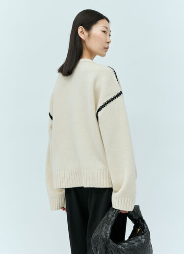 TOTEME Embroidered Wool Cashmere Knit Sweater Cream tot0255030