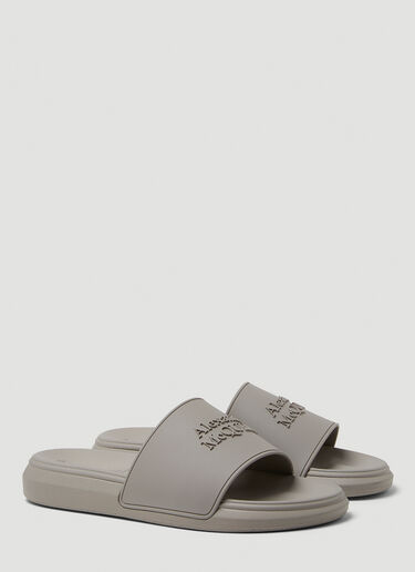 Alexander McQueen Logo Embossed Slides Grey amq0149033