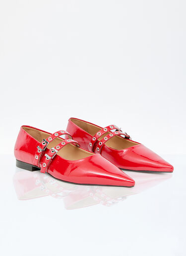 GANNI Eyelets Ballerina Flats Red gan0256035