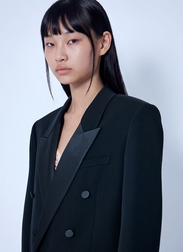 LN-CC® - Saint Laurent: Double-Breasted Blazer with Satin Lapels - Black Saint Laurent Double-Breasted Blazer with Satin Lapels Black sla0265030