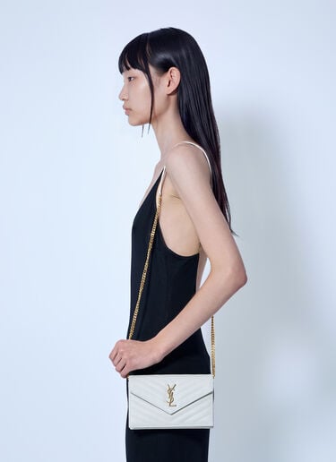 Saint Laurent 粒纹皮革Cassandre信封链钱包 白色 sla0265086