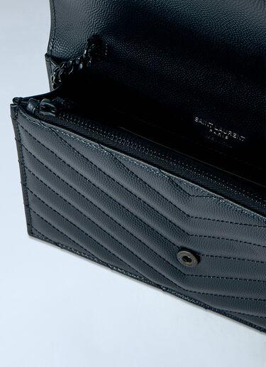 Saint Laurent Cassandre Envelope Chain Wallet In Grain De Poudre Leather Black sla0265113